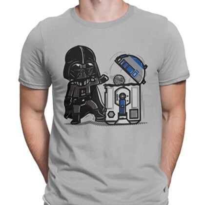 camiseta inspirada en star wars con darth vader y R2-D2