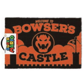 felpudo naranja inspirado en super mario con la inscripcion welcome to bowsers castle