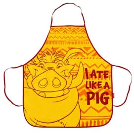 delantal con la imagen de pumba y el escrito "I Ate like a pig"